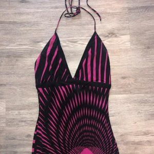 Yigal Azrouel vintage midi black and fuschia dress